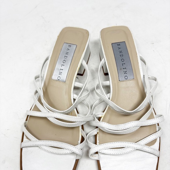 Y2K Bandolino White Strappy Heeled Sandals Women's Size 8M Square Toe Block Heel - Picture 3 of 8